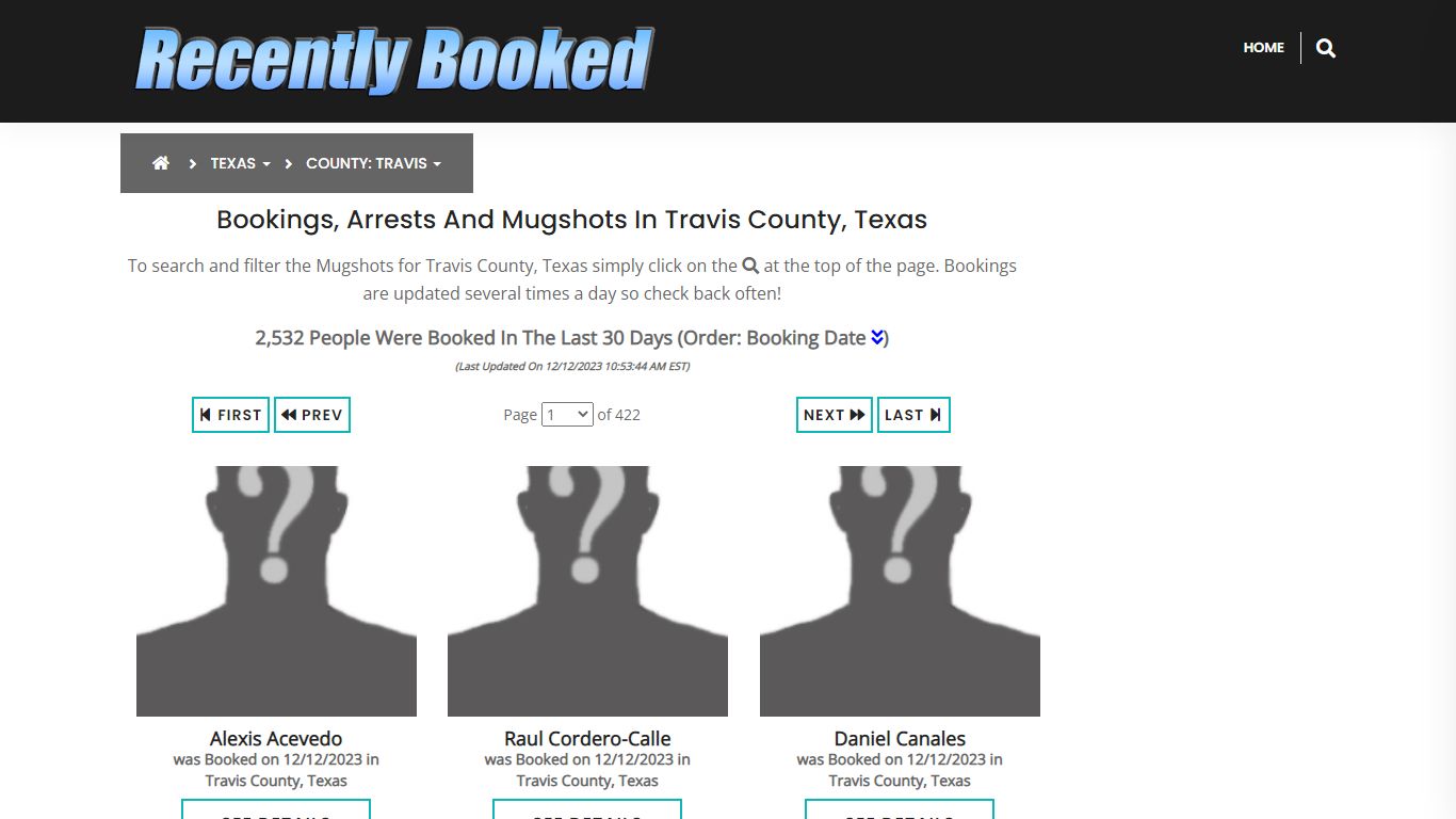 Recent bookings, Arrests, Mugshots in Travis County, Texas